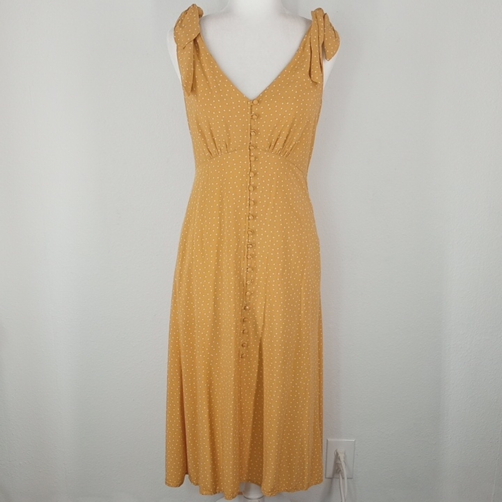 Dress Forum Los Angeles Yellow Polka Dot Button Front Midi Dress Size Small